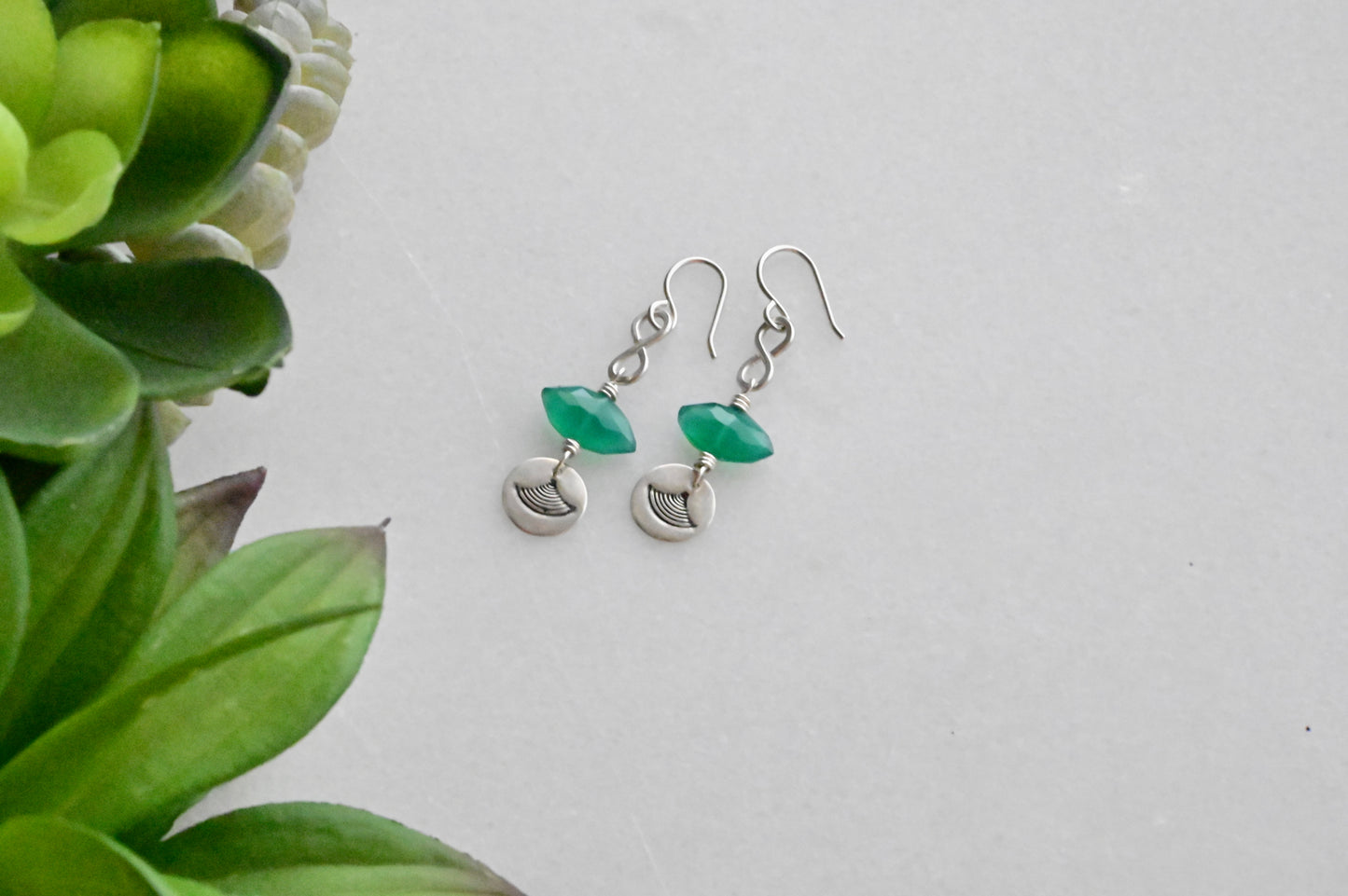 Silver Elements: Green Onyx Earrings