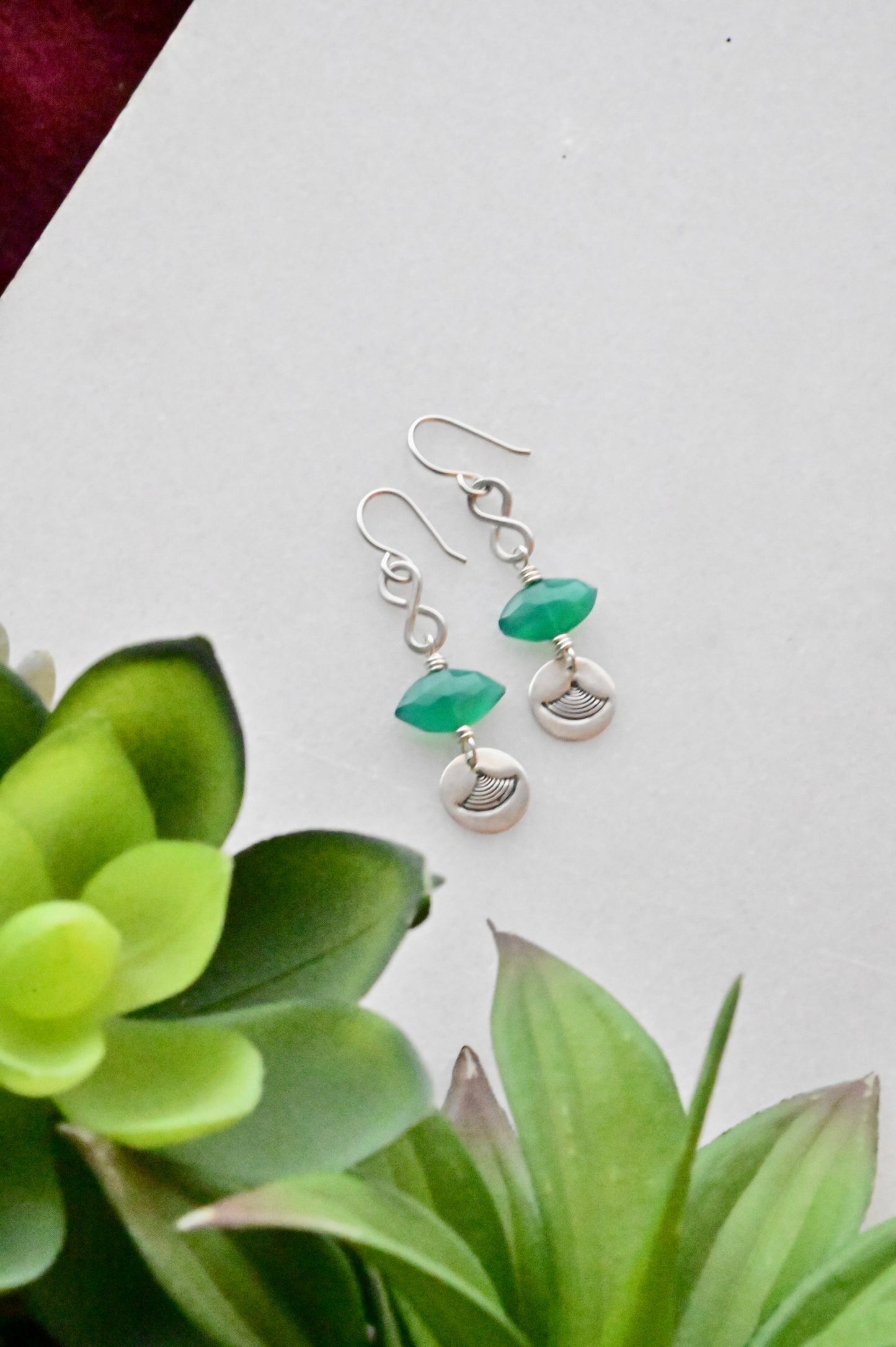 Silver Elements: Green Onyx Earrings