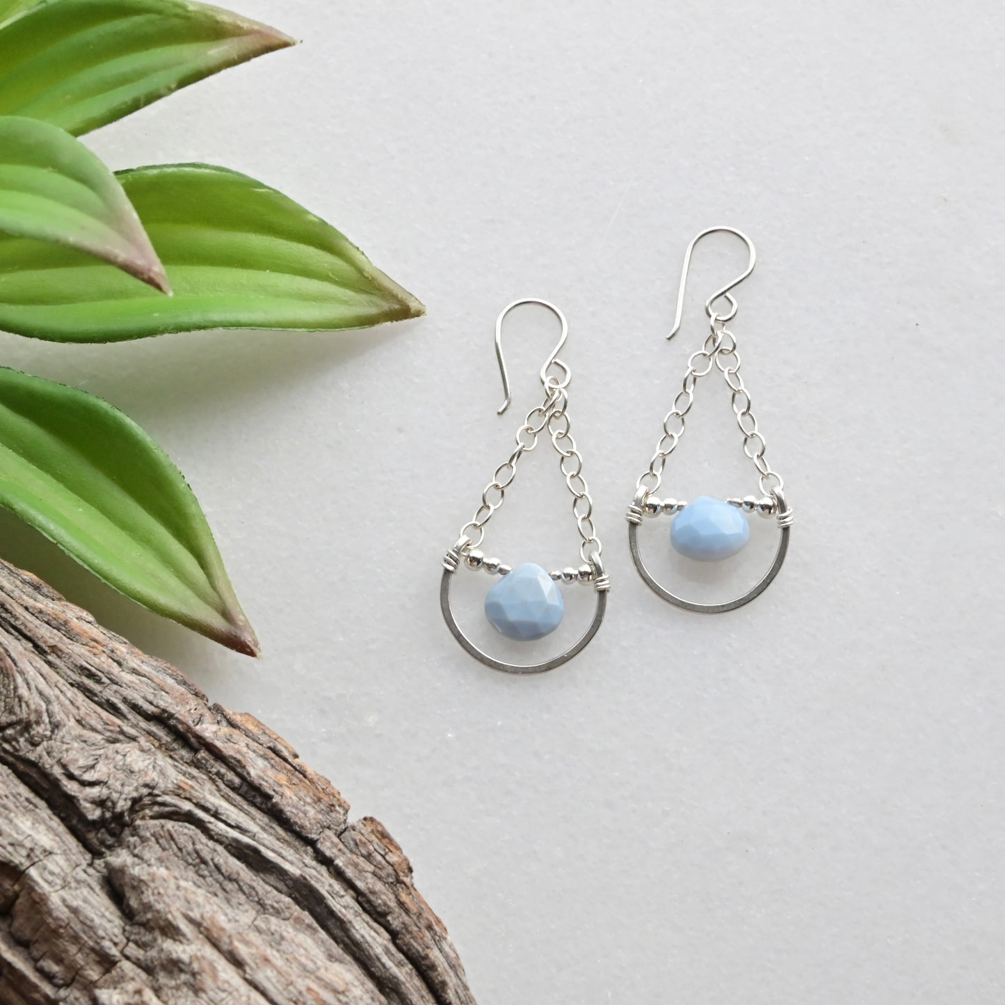 Hammered Hoops: Blue Opal + Silver Necklace & Earrings