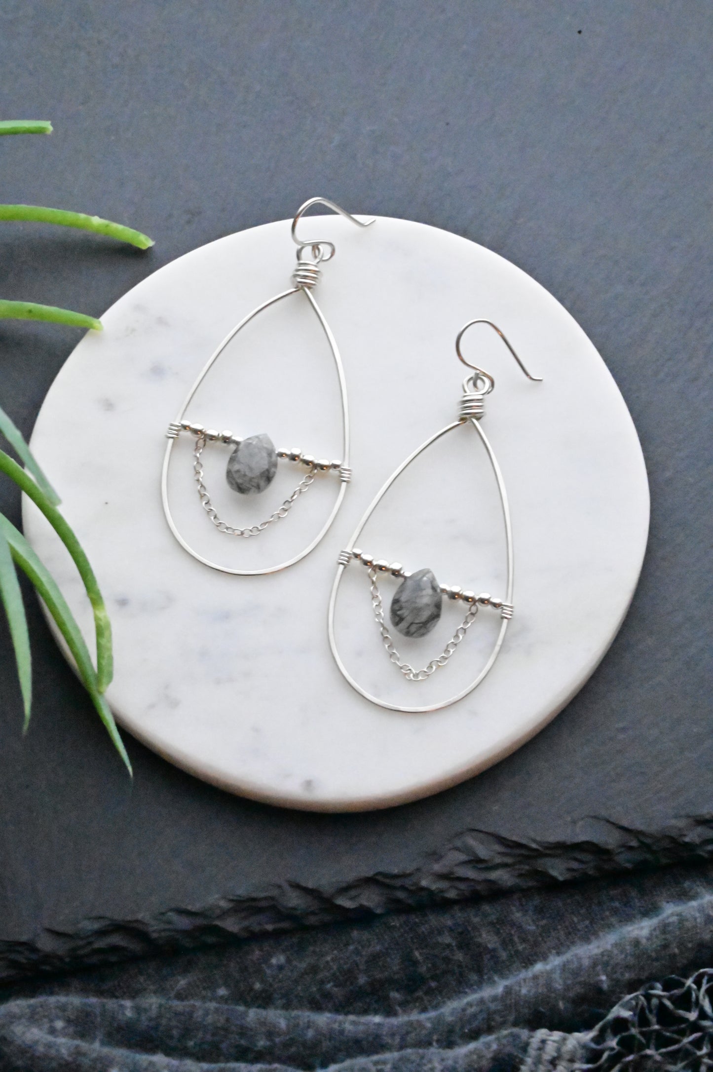 Hammered Hoops: Tourmaline Quartz + Silver Necklace + Earrings