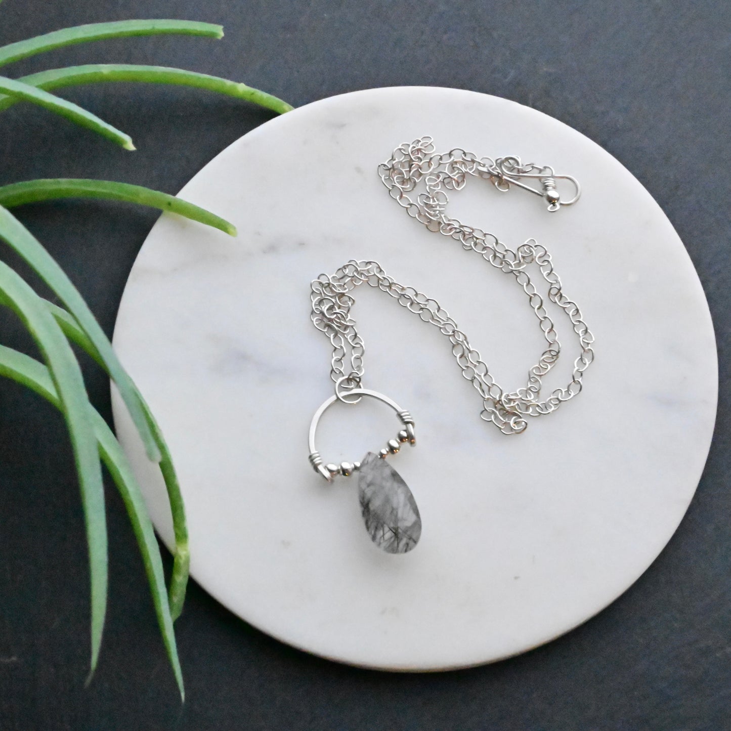 Hammered Hoops: Tourmaline Quartz + Silver Necklace + Earrings