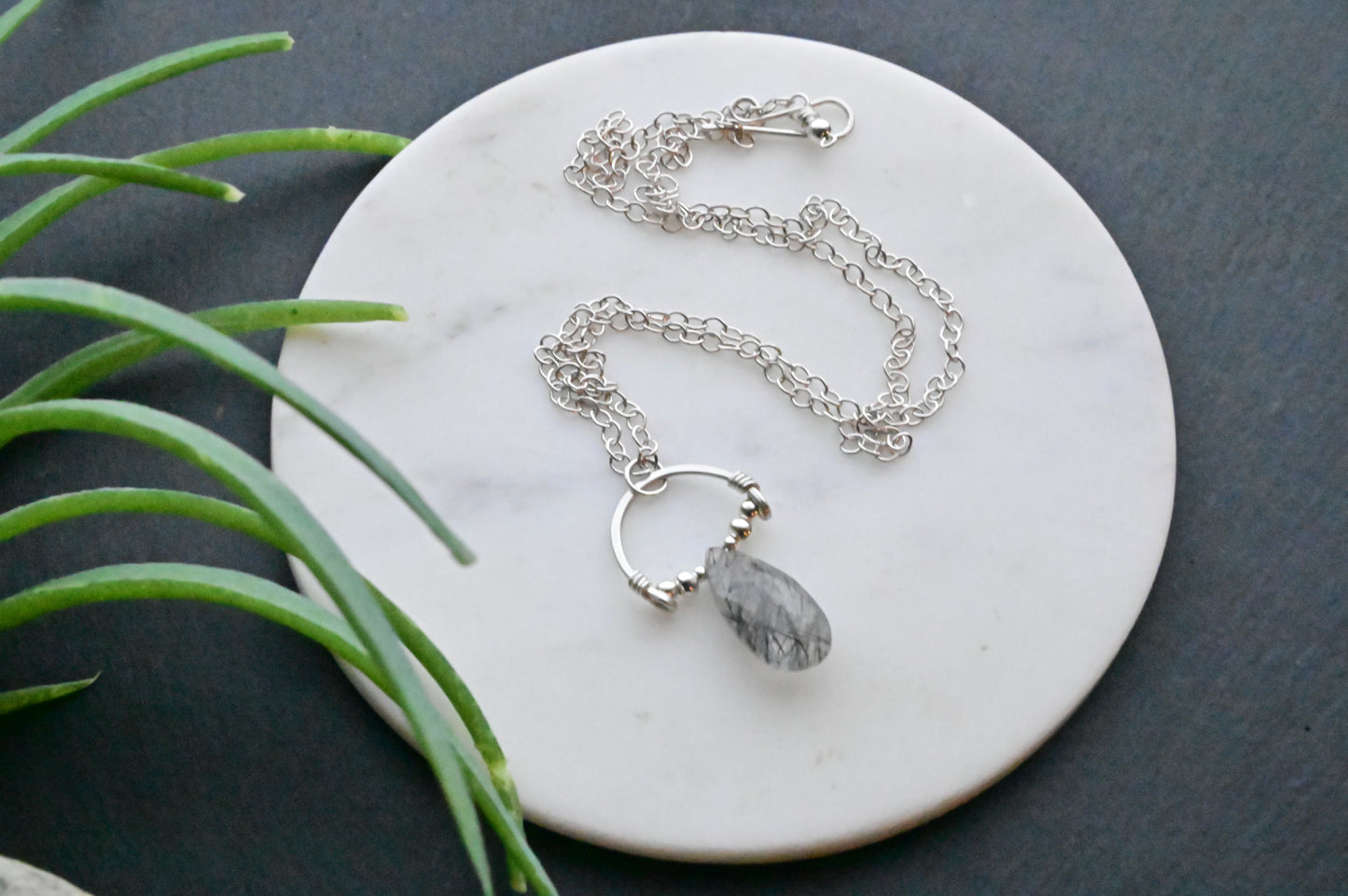 Hammered Hoops: Tourmaline Quartz + Silver Necklace + Earrings