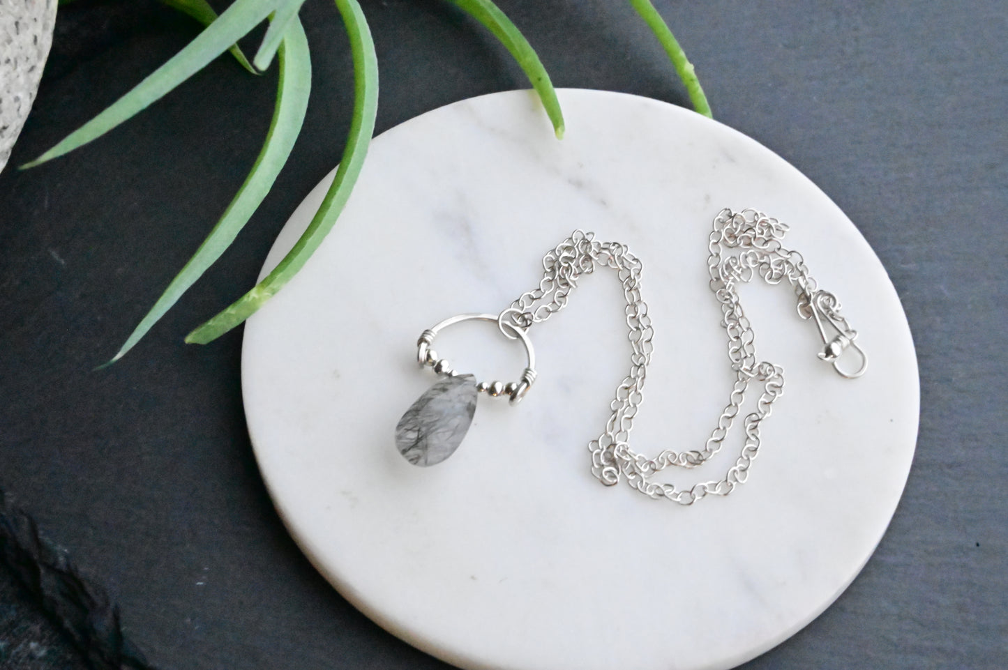 Hammered Hoops: Tourmaline Quartz + Silver Necklace + Earrings
