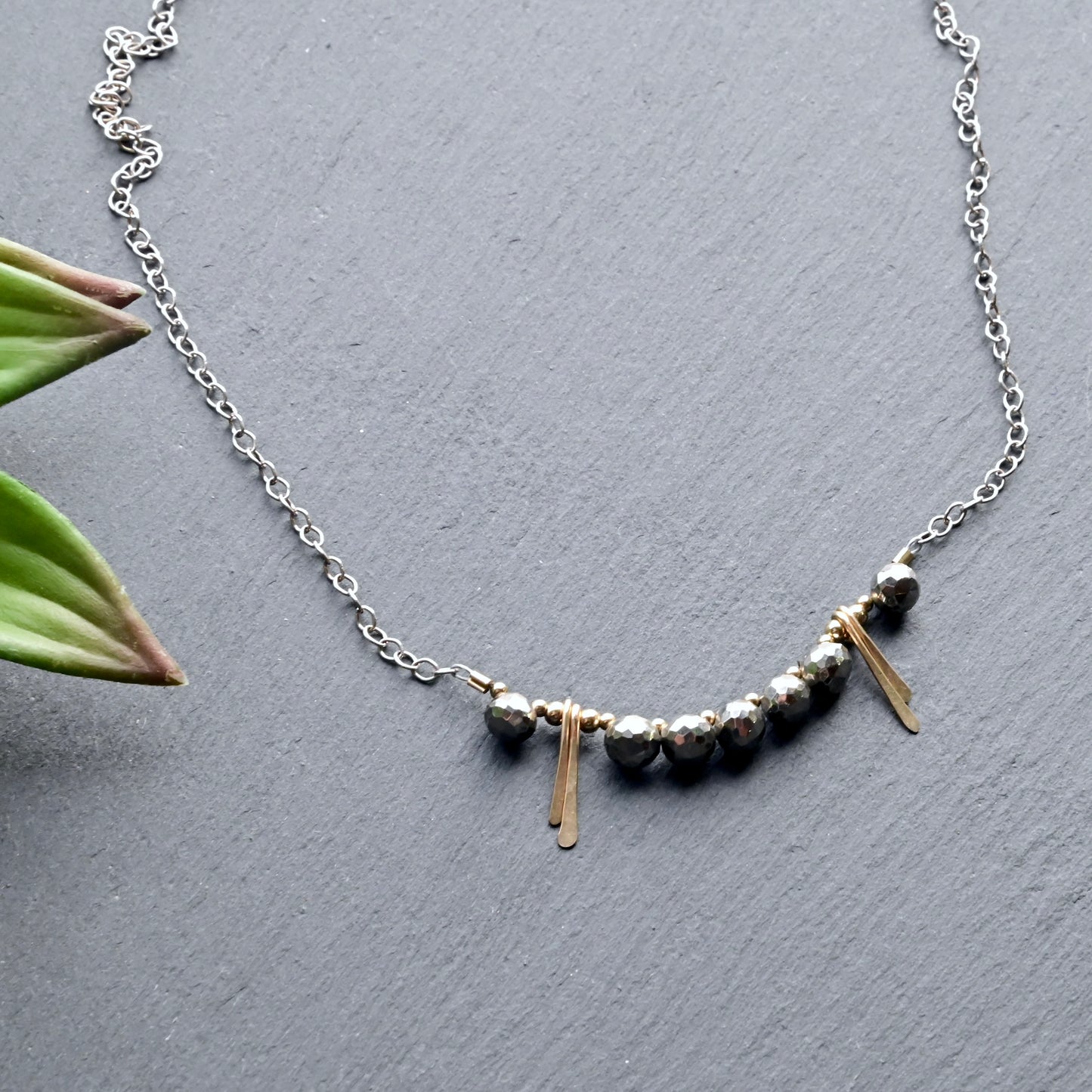 Sticks & Stones: Pyrite + Silver + Gold Necklace