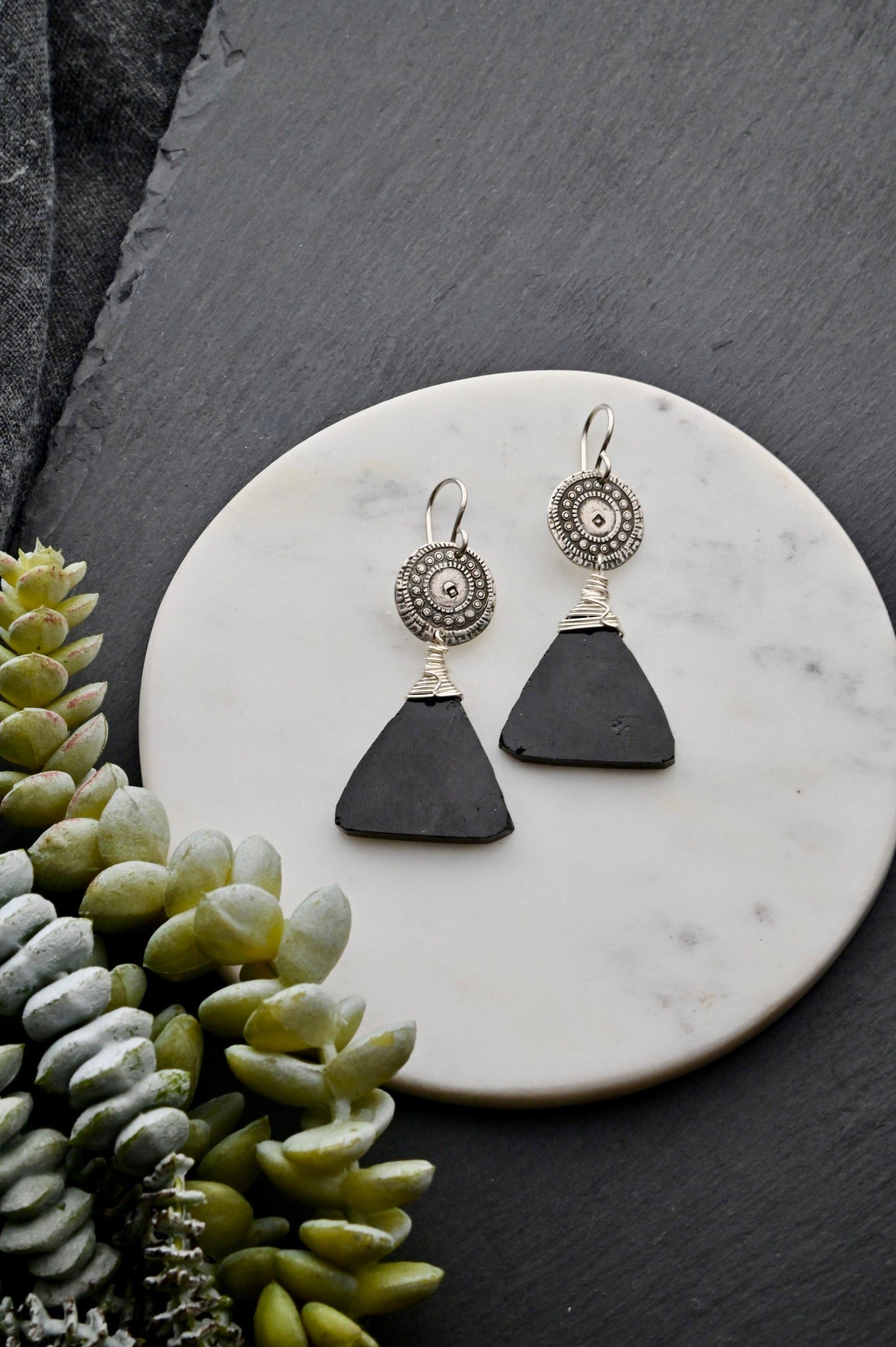 Silver Elements: Black Tourmaline Earrings