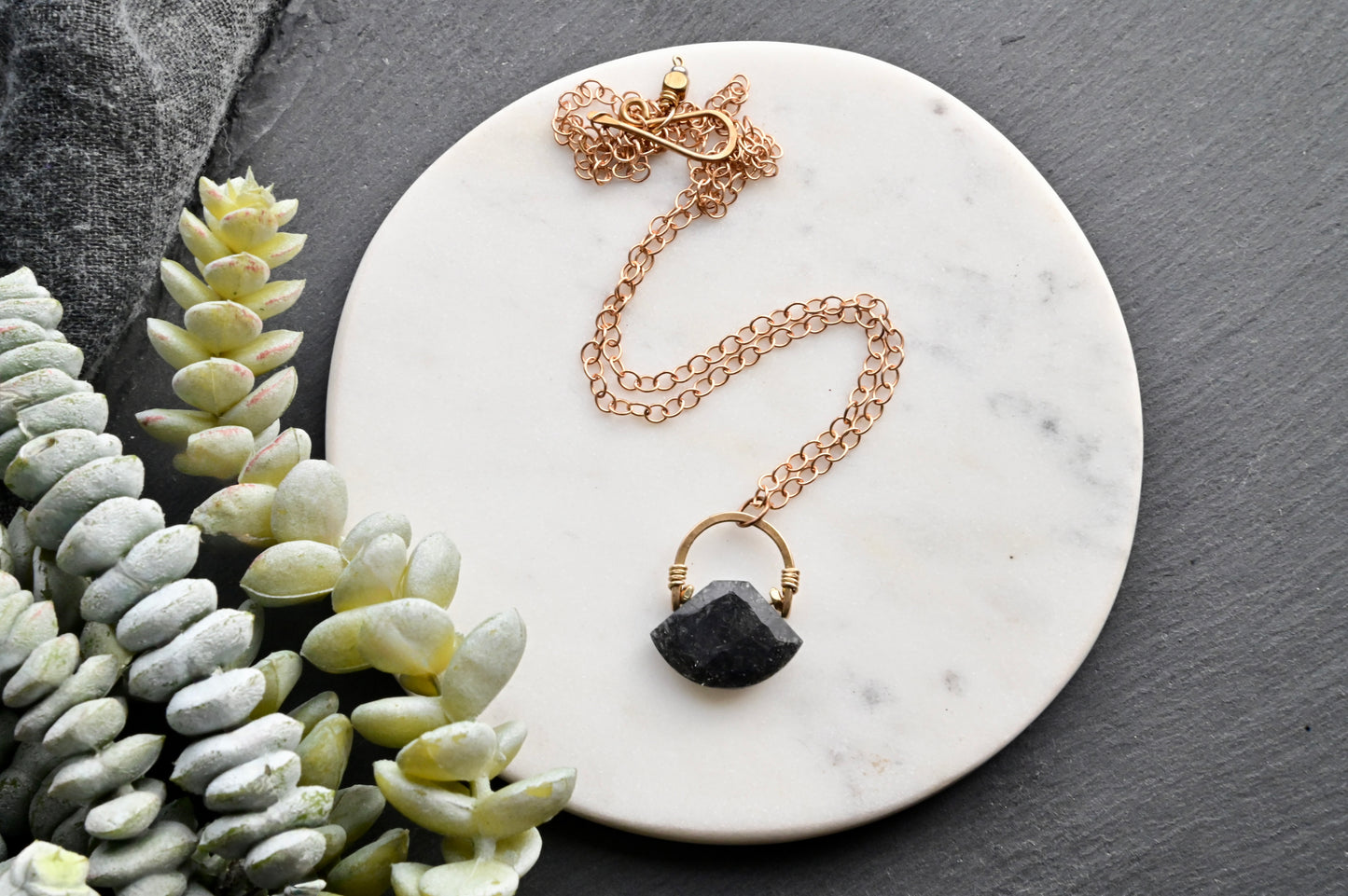 Hammered Hoops: Tourmaline Quartz + Brass Necklace