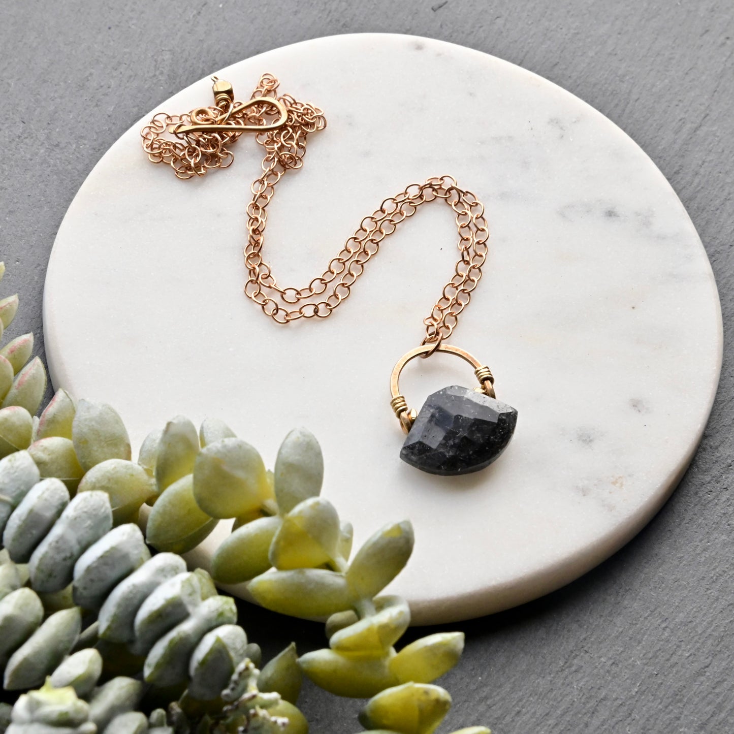 Hammered Hoops: Tourmaline Quartz + Brass Necklace