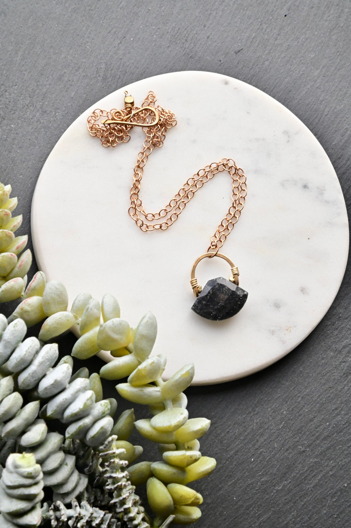 Hammered Hoops: Tourmaline Quartz + Brass Necklace