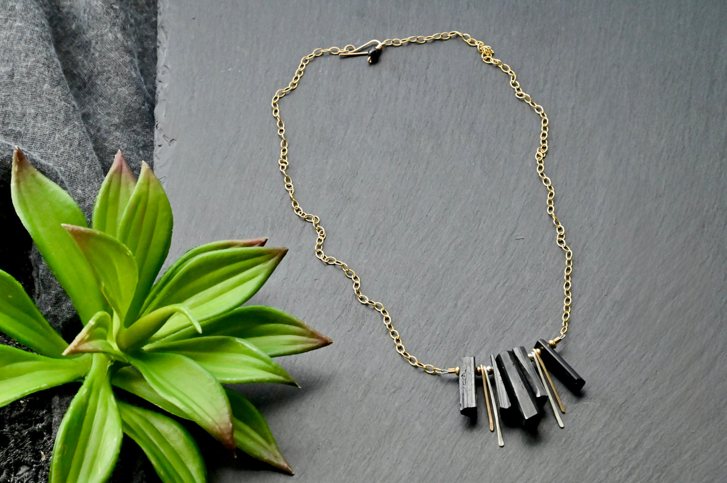 Sticks & Stones: Black Tourmaline + Gold + Silver Necklace