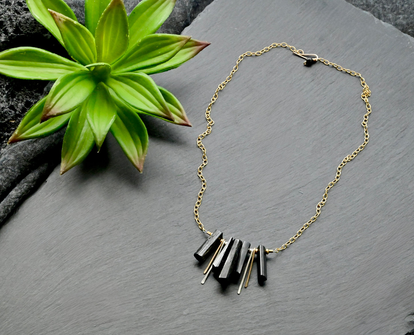 Sticks & Stones: Black Tourmaline + Gold + Silver Necklace