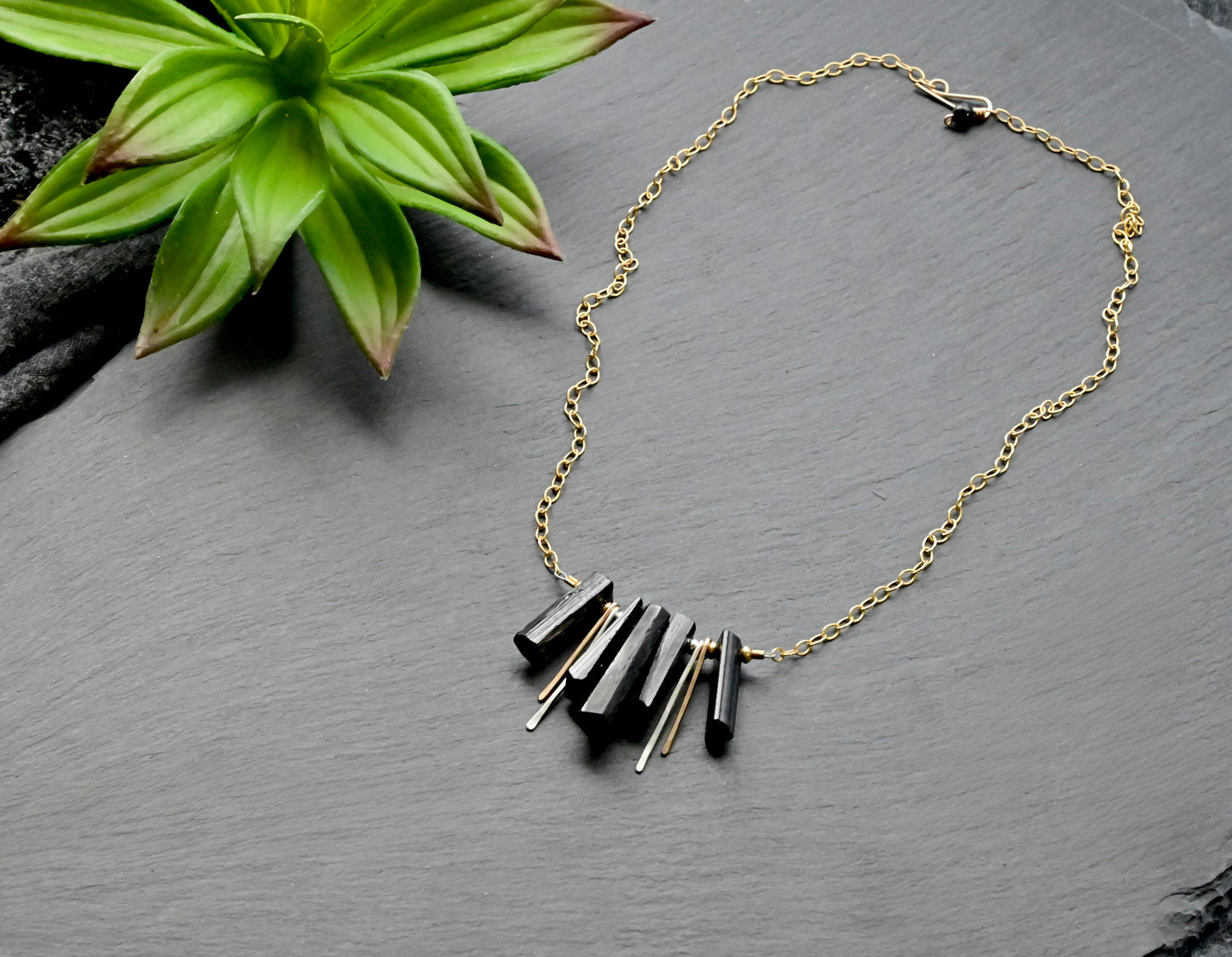 Sticks & Stones: Black Tourmaline + Gold + Silver Necklace