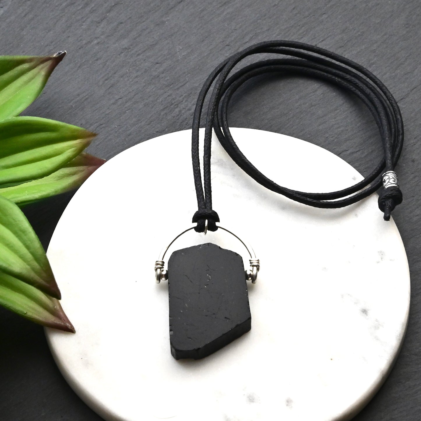 Hammered Hoops: Black Tourmaline + Silver Necklace