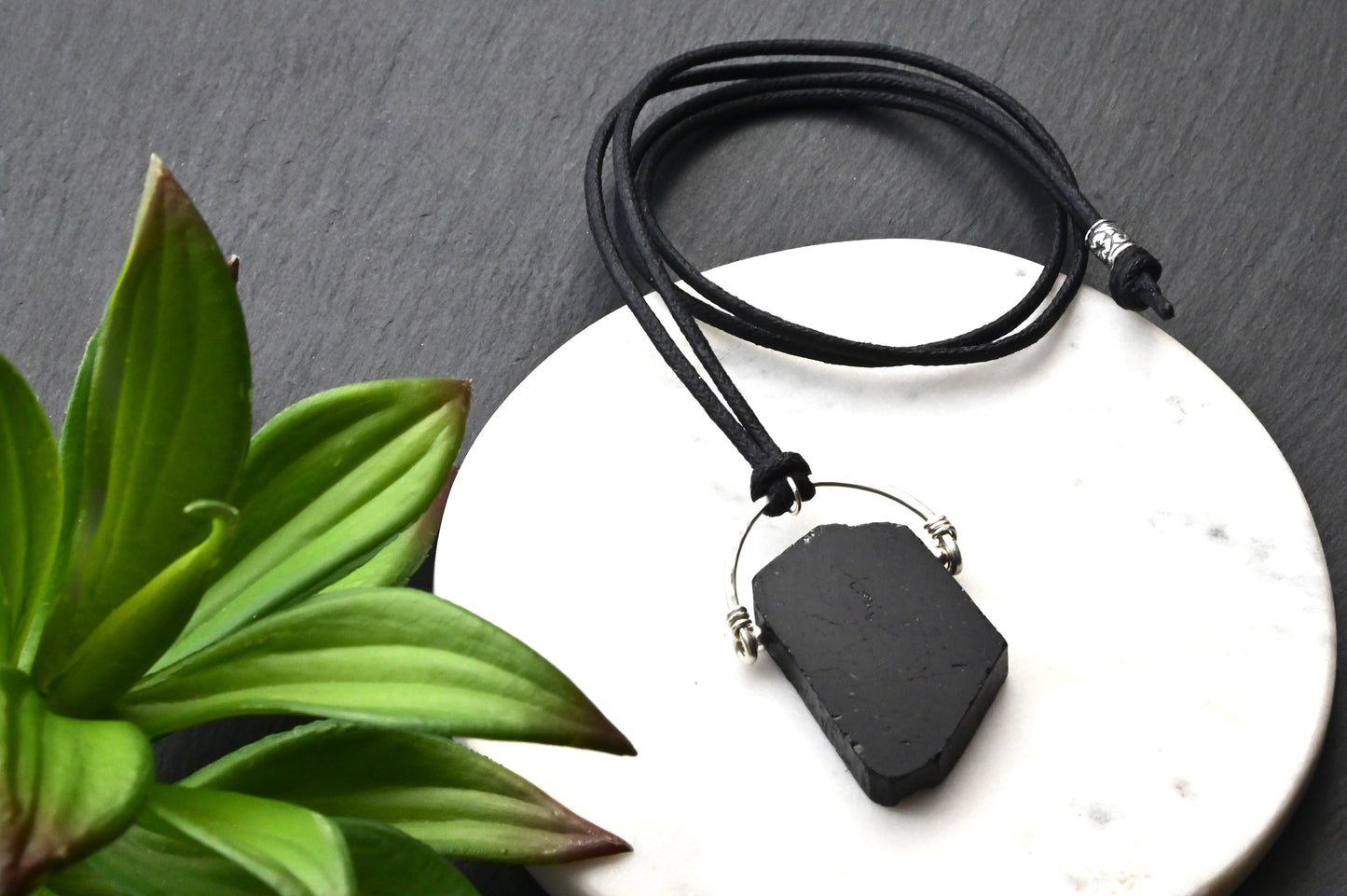 Hammered Hoops: Black Tourmaline + Silver Necklace