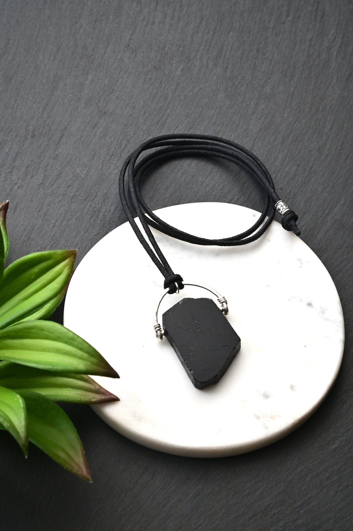 Hammered Hoops: Black Tourmaline + Silver Necklace