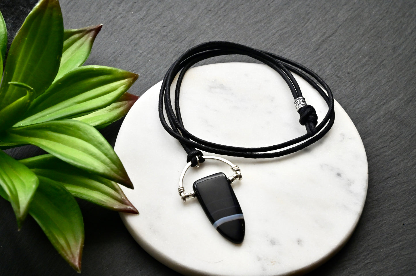 Hammered Hoops: Agate + Silver Necklace