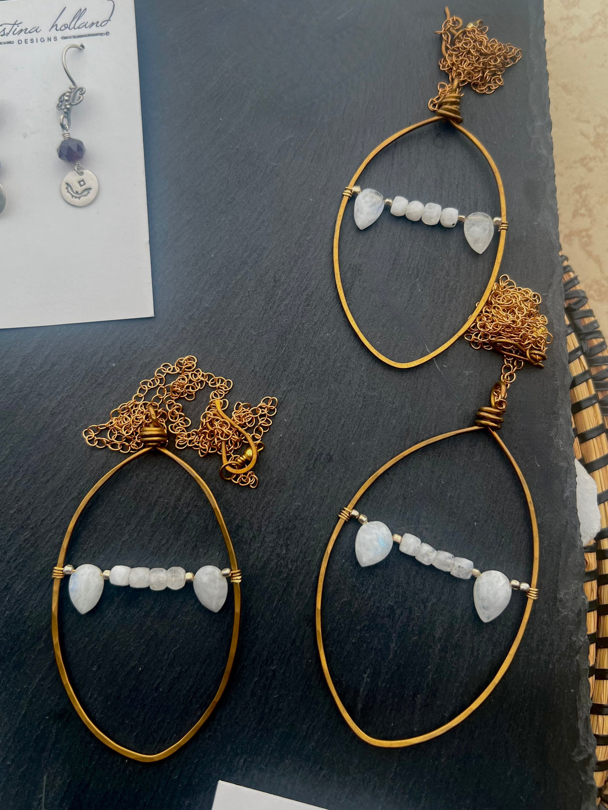 Hammered Hoops: Moonstone + Brass Necklace
