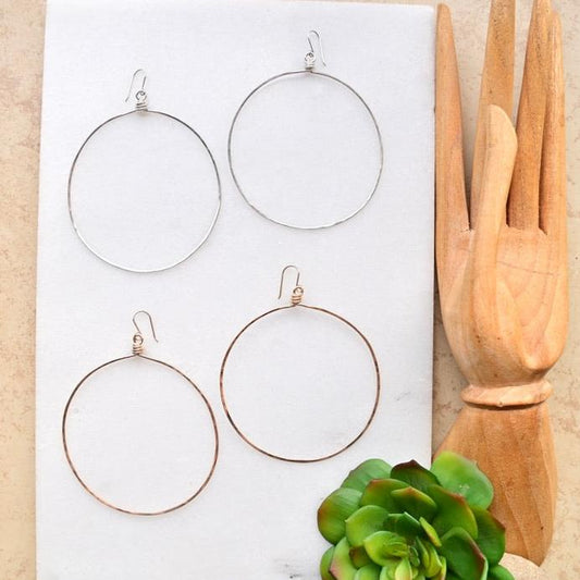 Hammered Hoops: XL "Power Hoops" in Siver + Gold