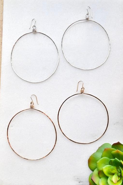 Hammered Hoops: XL "Power Hoops" in Siver + Gold