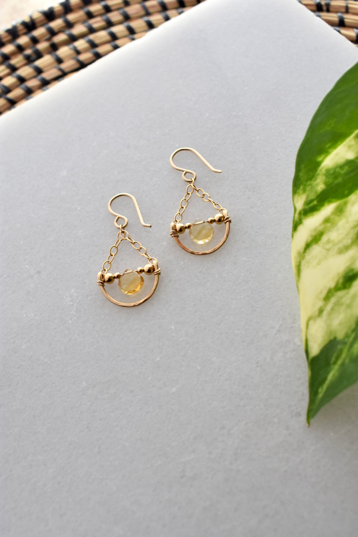 Hammered Hoops: Citrine + Gold Earrings
