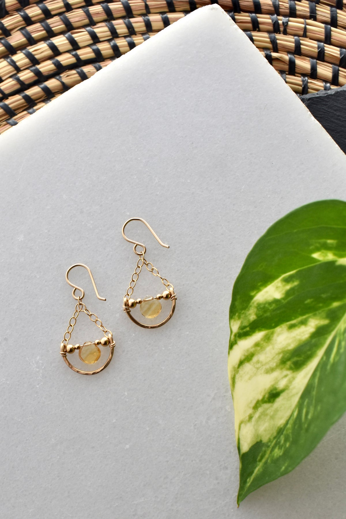 Hammered Hoops: Citrine + Gold Earrings