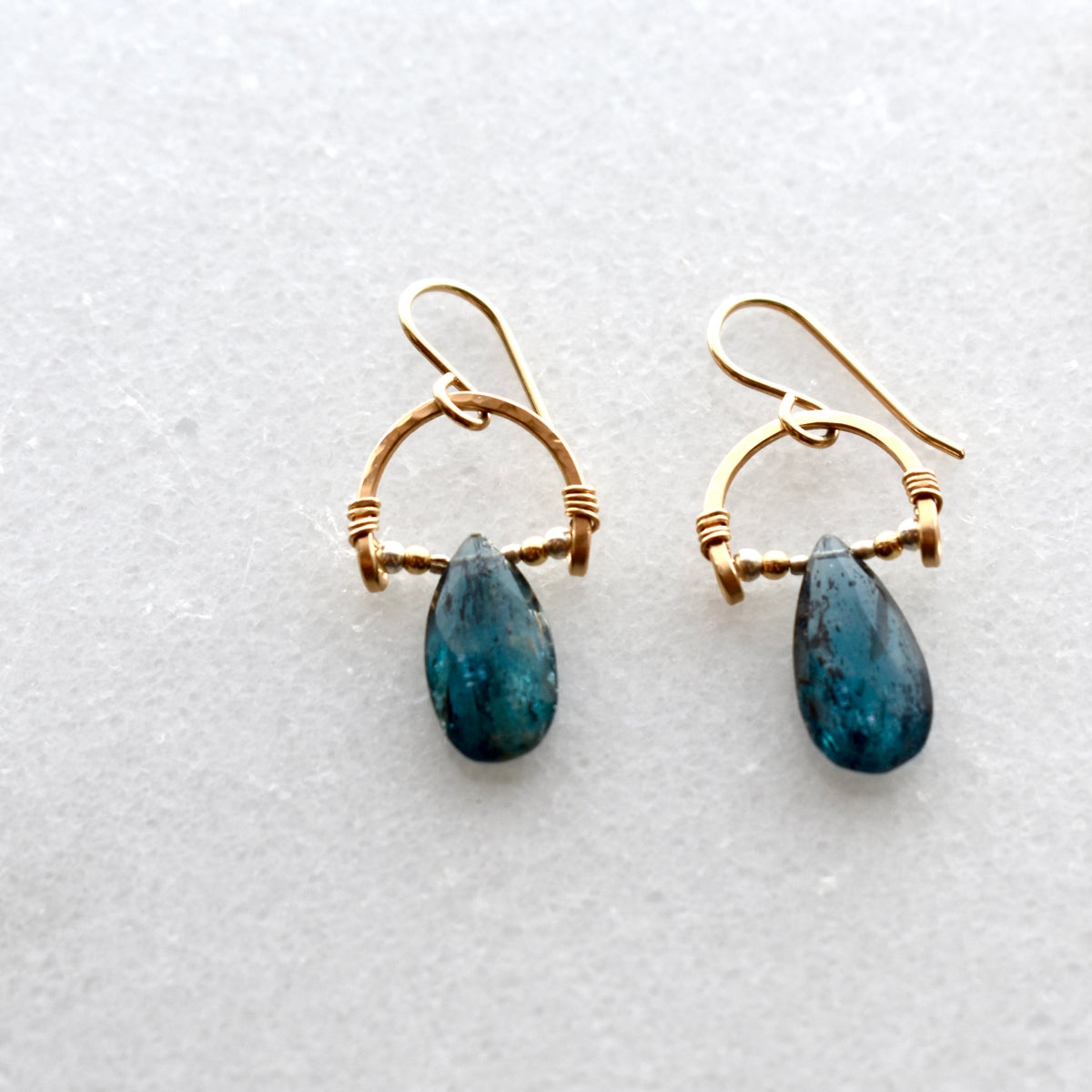 Hammered Hoops: Blue Kyanite + Mixed Metals Necklace & Earrings