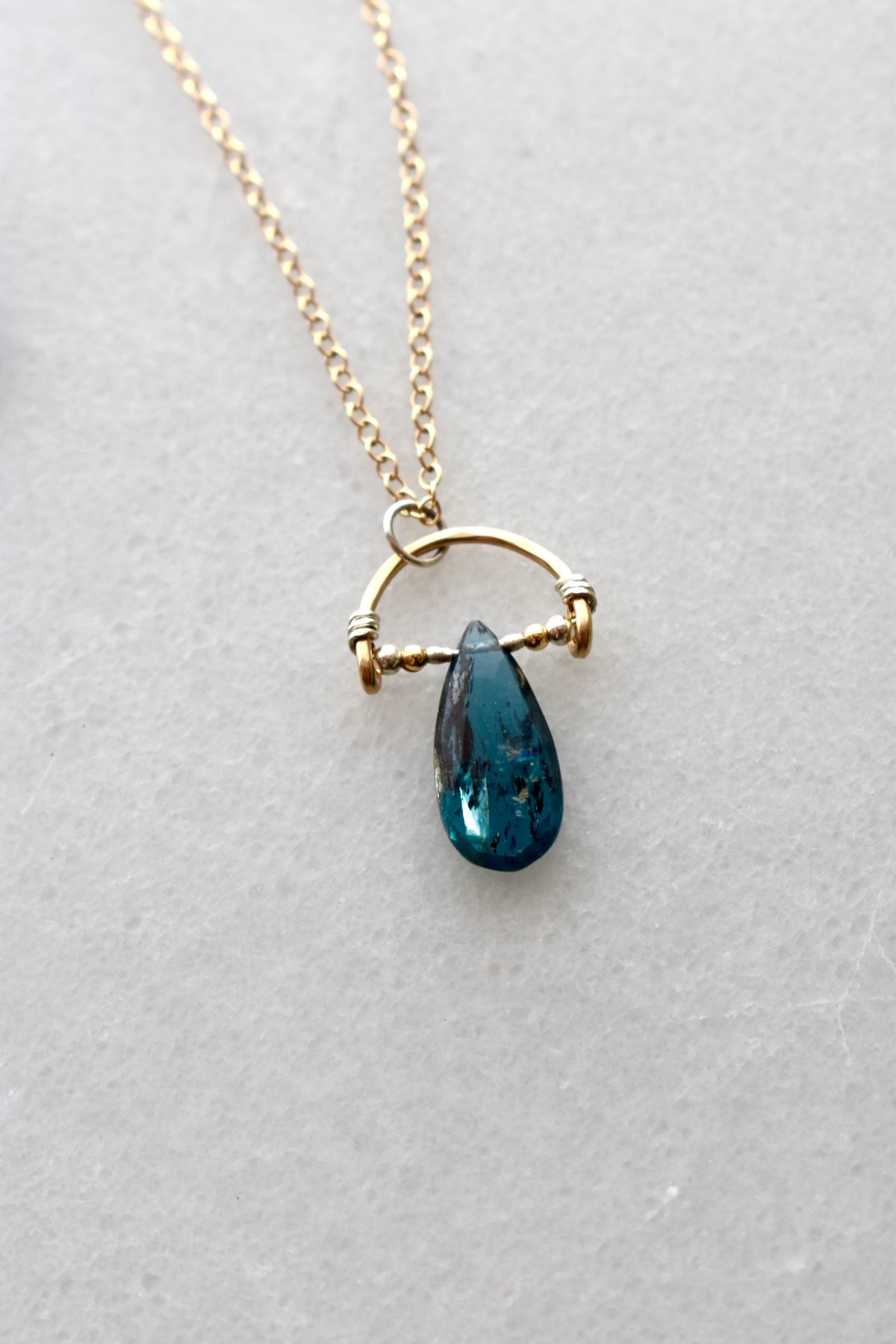 Hammered Hoops: Blue Kyanite + Mixed Metals Necklace & Earrings