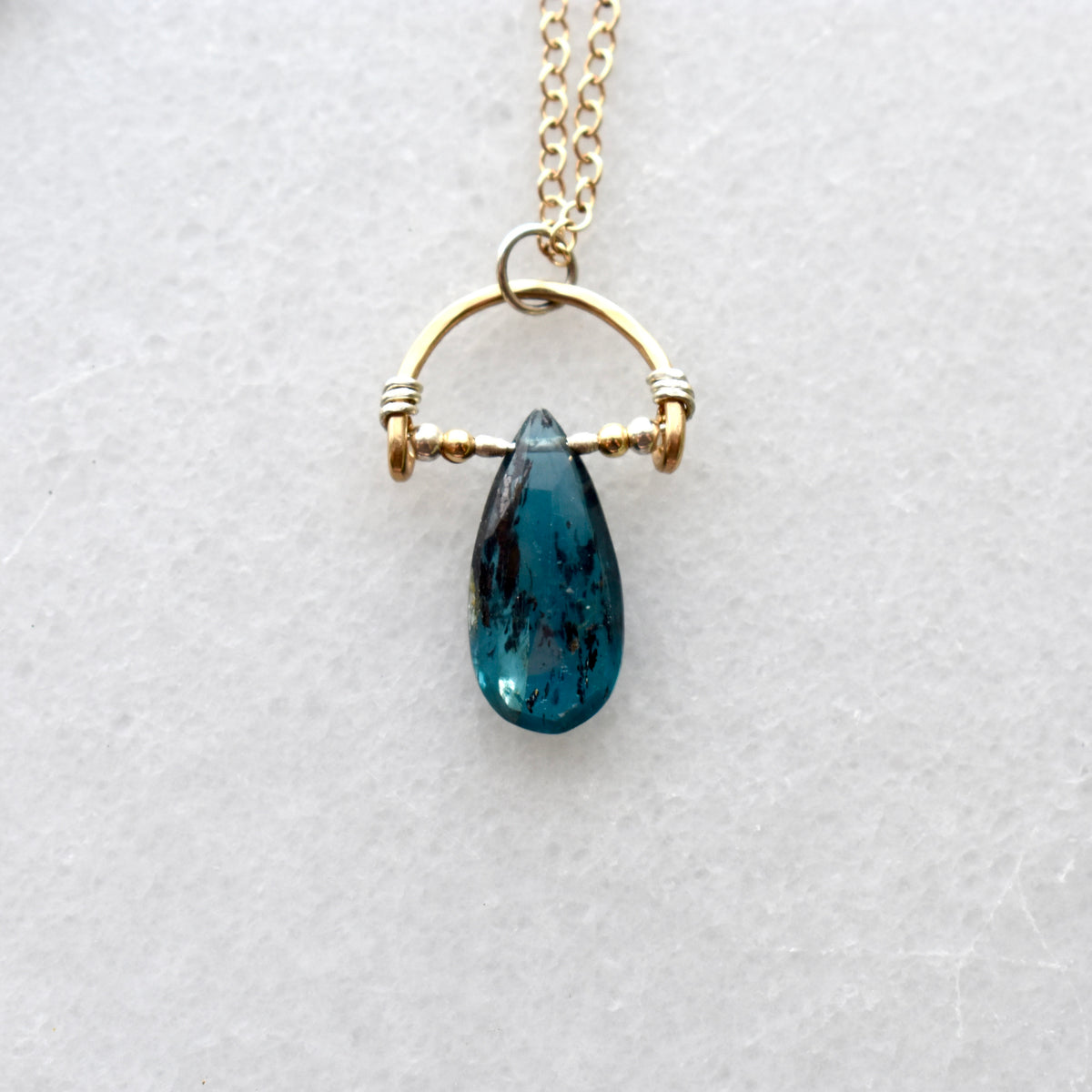 Hammered Hoops: Blue Kyanite + Mixed Metals Necklace & Earrings