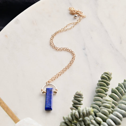 Hammered Hoops: Lapis Lazuli + Gold Necklace