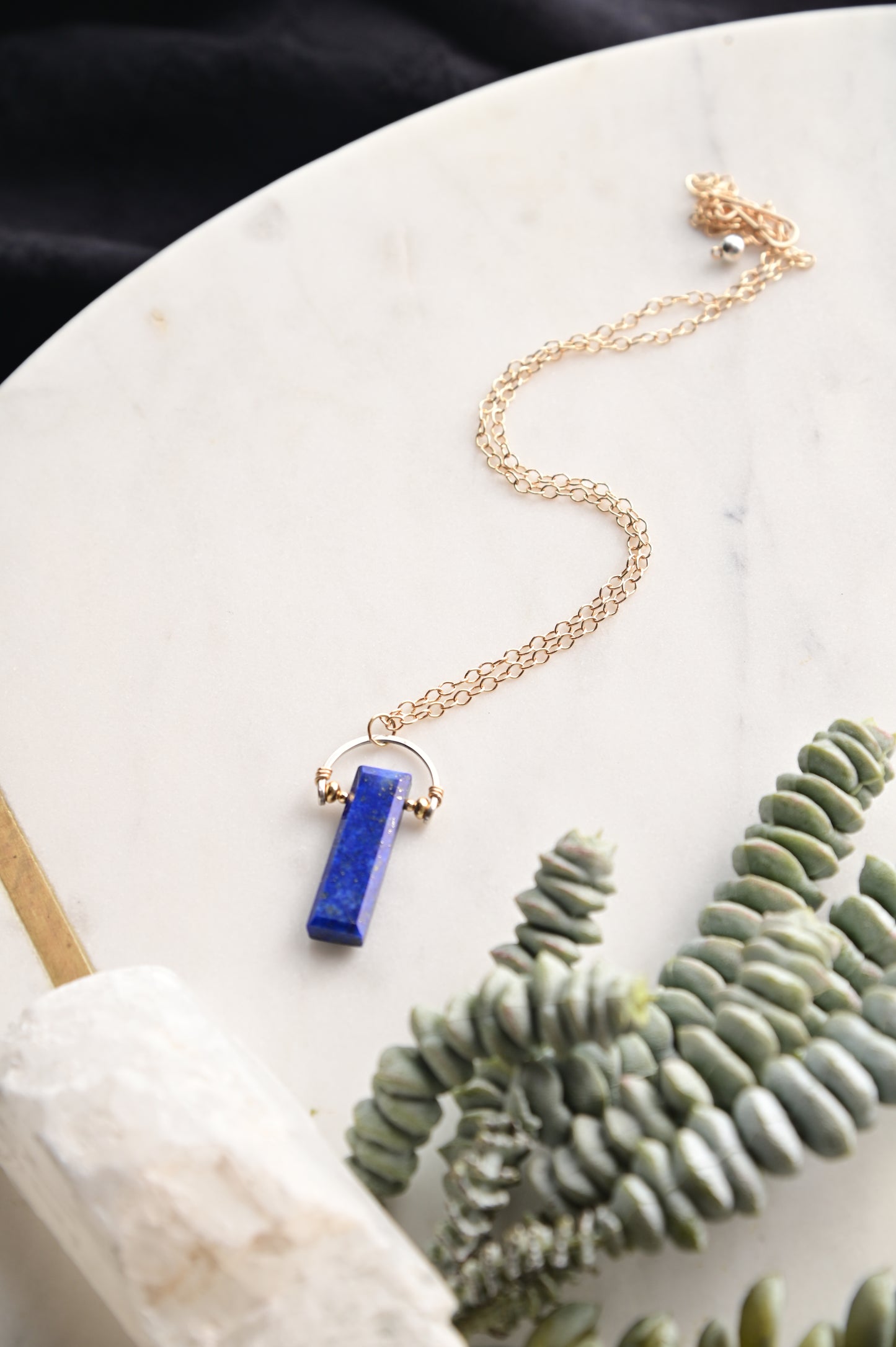 Hammered Hoops: Lapis Lazuli + Gold Necklace