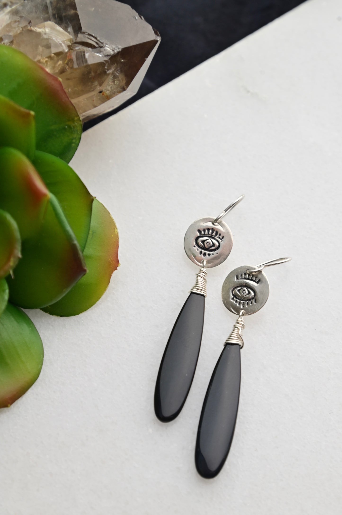 Silver Elements: Black Obsidian Earrings