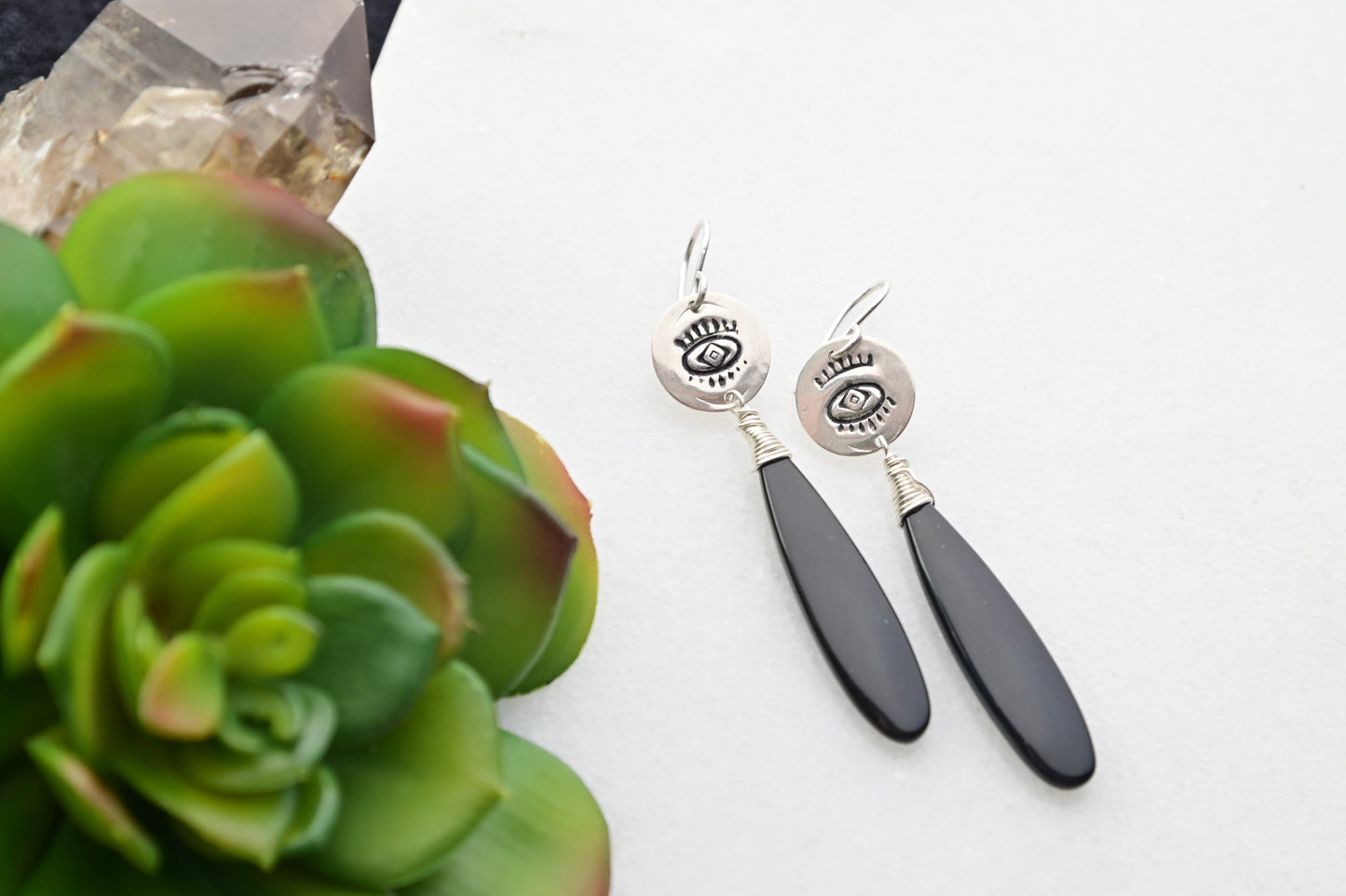 Silver Elements: Black Obsidian Earrings