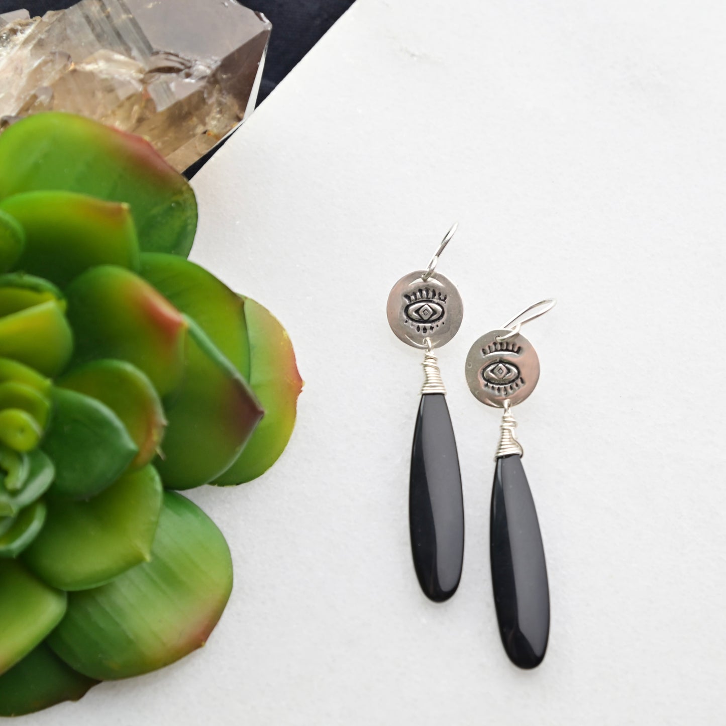 Silver Elements: Black Obsidian Earrings