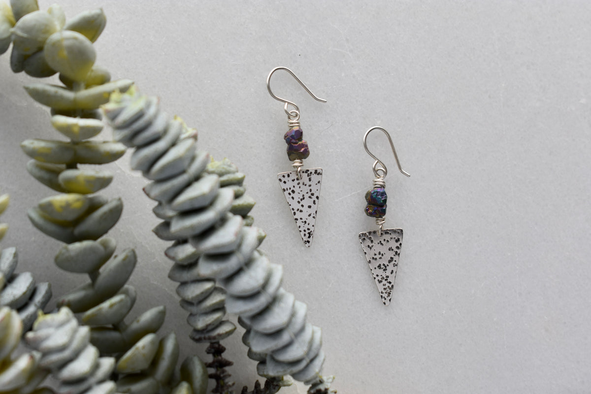 Silver Elements: Rainbow Pyrite Earrings