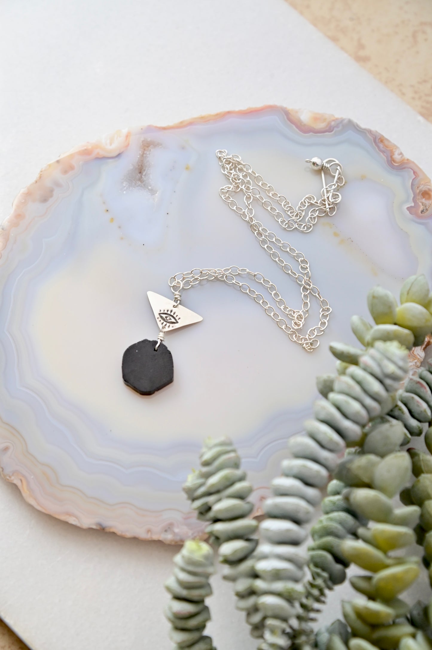 Silver Elements: Black Tourmaline Necklace + Earrings