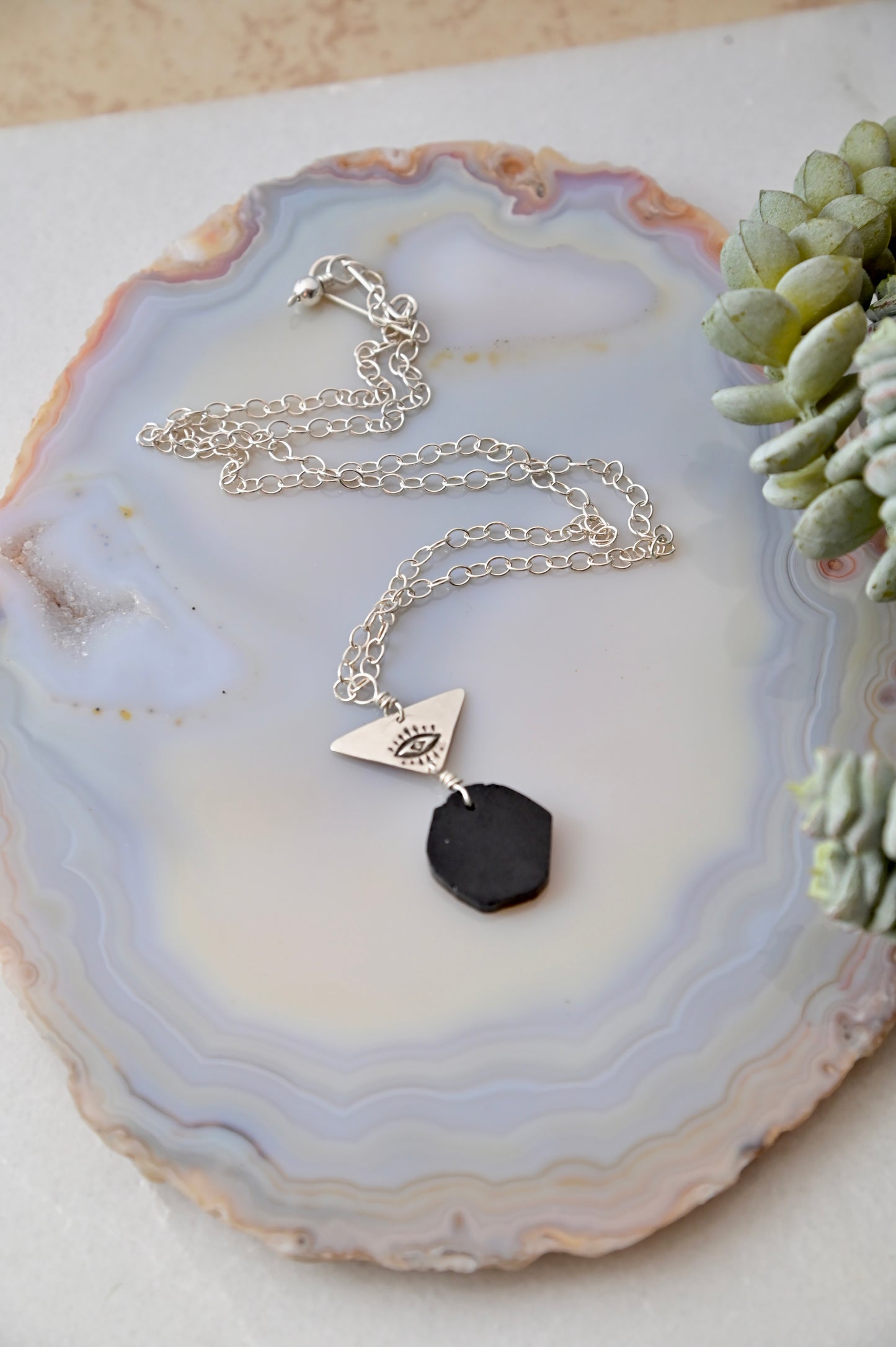 Silver Elements: Black Tourmaline Necklace + Earrings