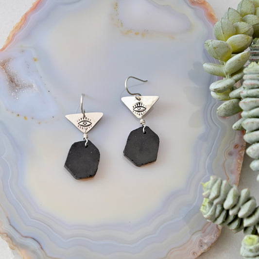 Silver Elements: Black Tourmaline Earrings