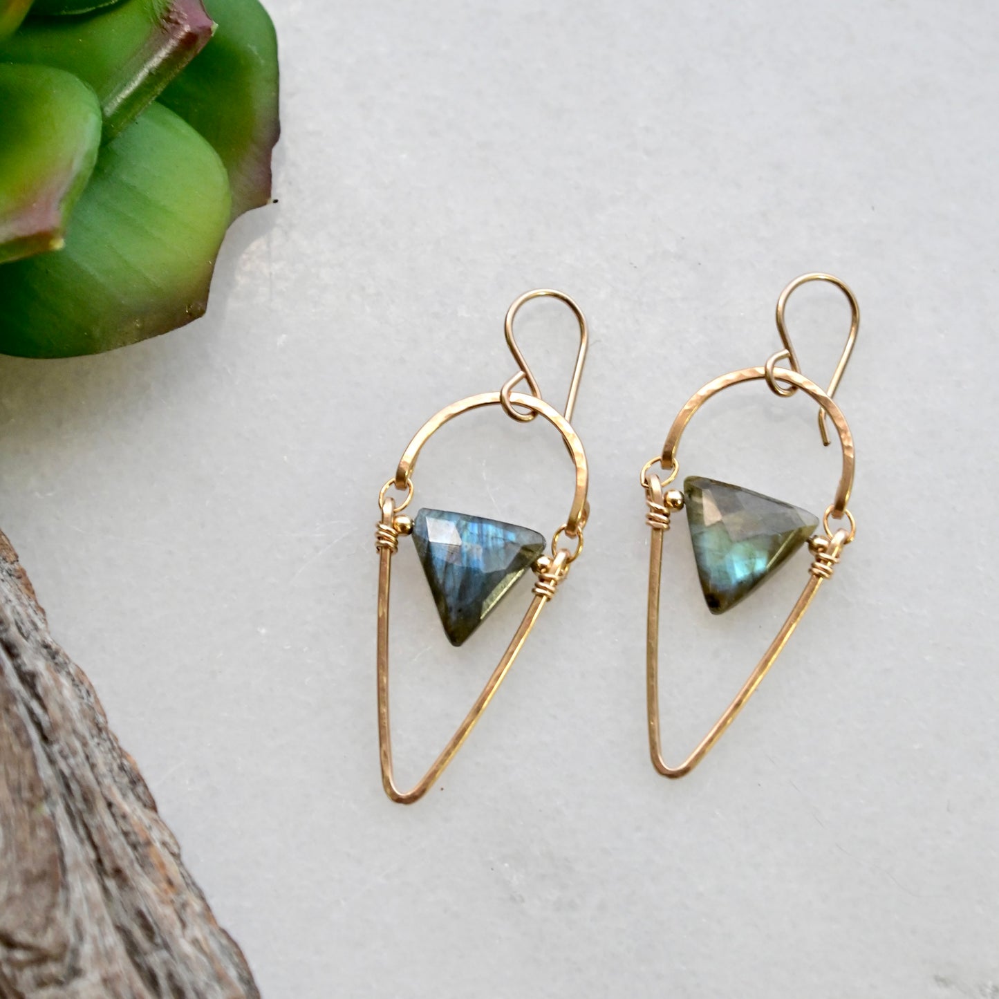 Hammered Hoops: Labradorite + Gold Earrings