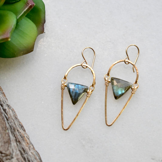 Hammered Hoops: Labradorite + Gold Earrings
