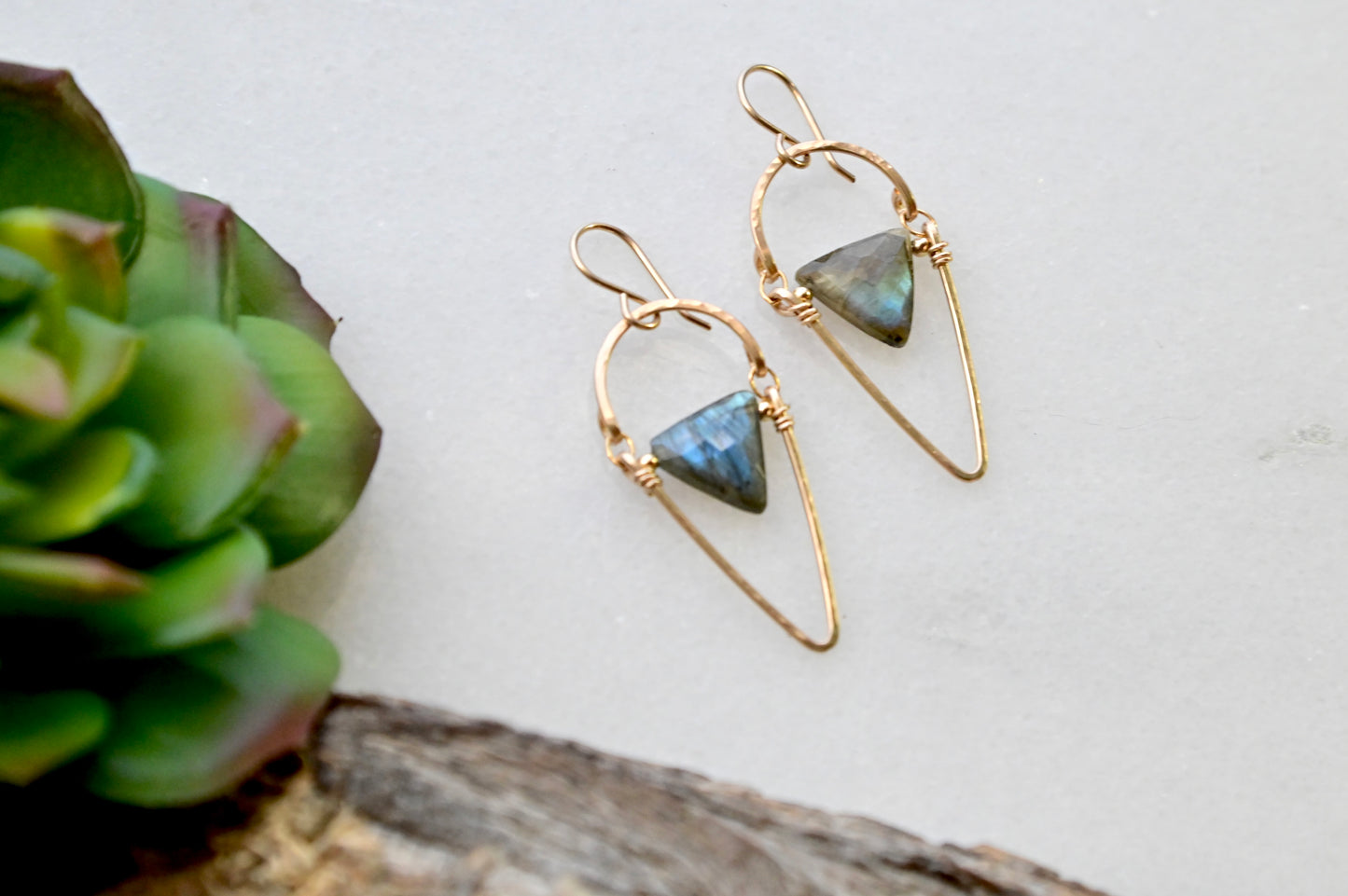 Hammered Hoops: Labradorite + Gold Earrings