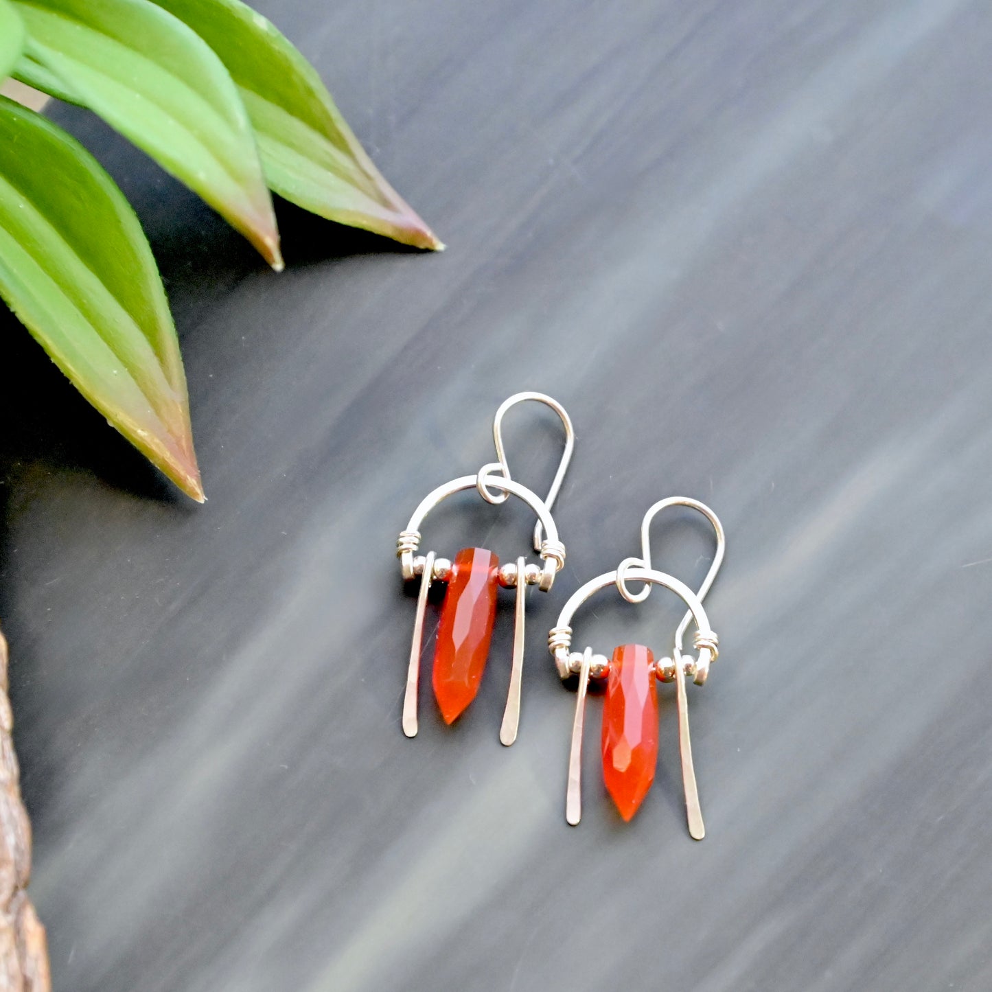 Hammered Hoops: Carnelian + Silver Earrings