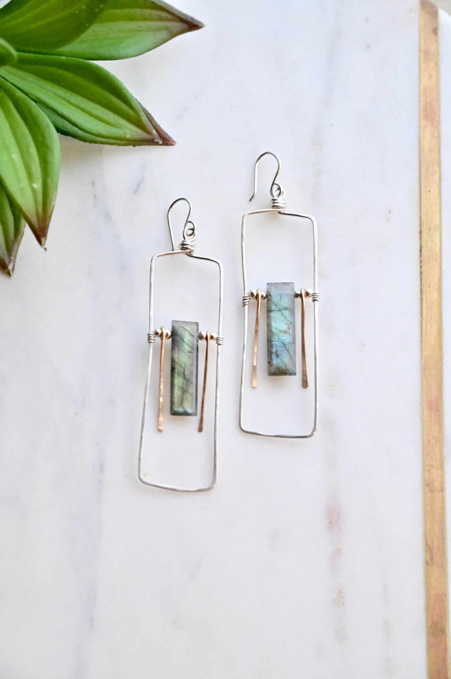 Hammered Hoops: Labradorite + Silver Earrings