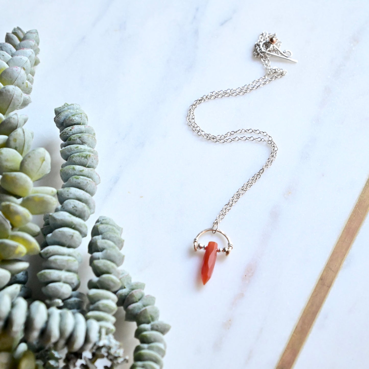 Hammered Hoops: Carnelian + Mixed Metals Necklace