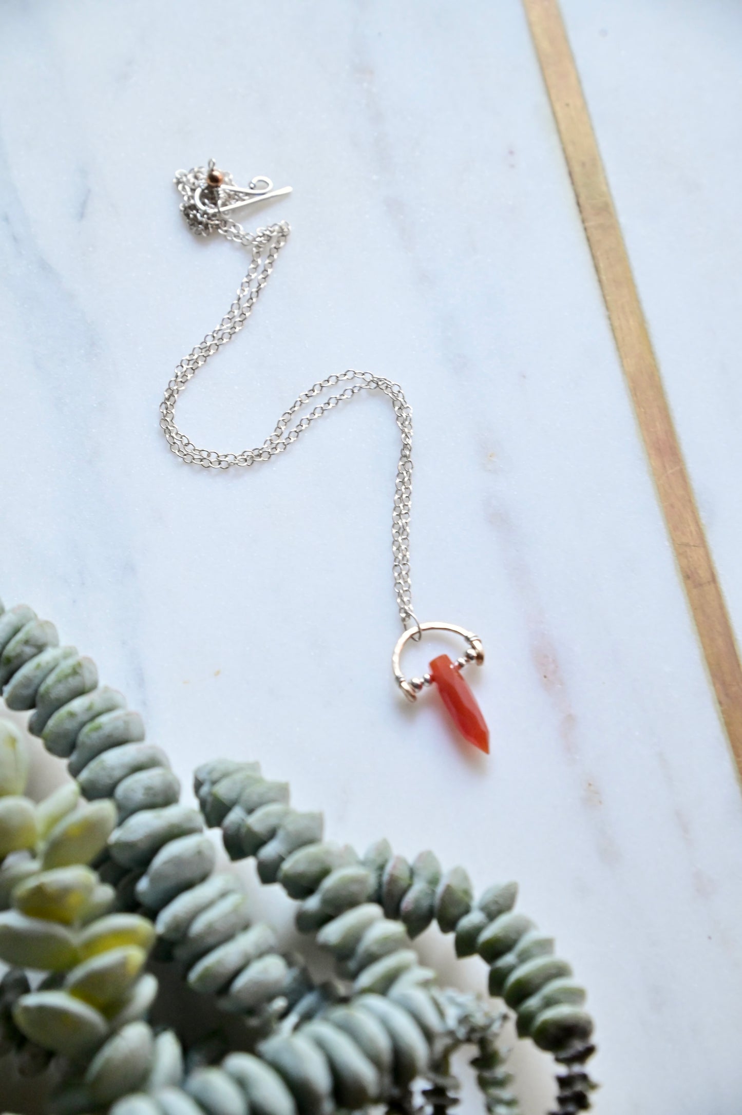 Hammered Hoops: Carnelian + Mixed Metals Necklace