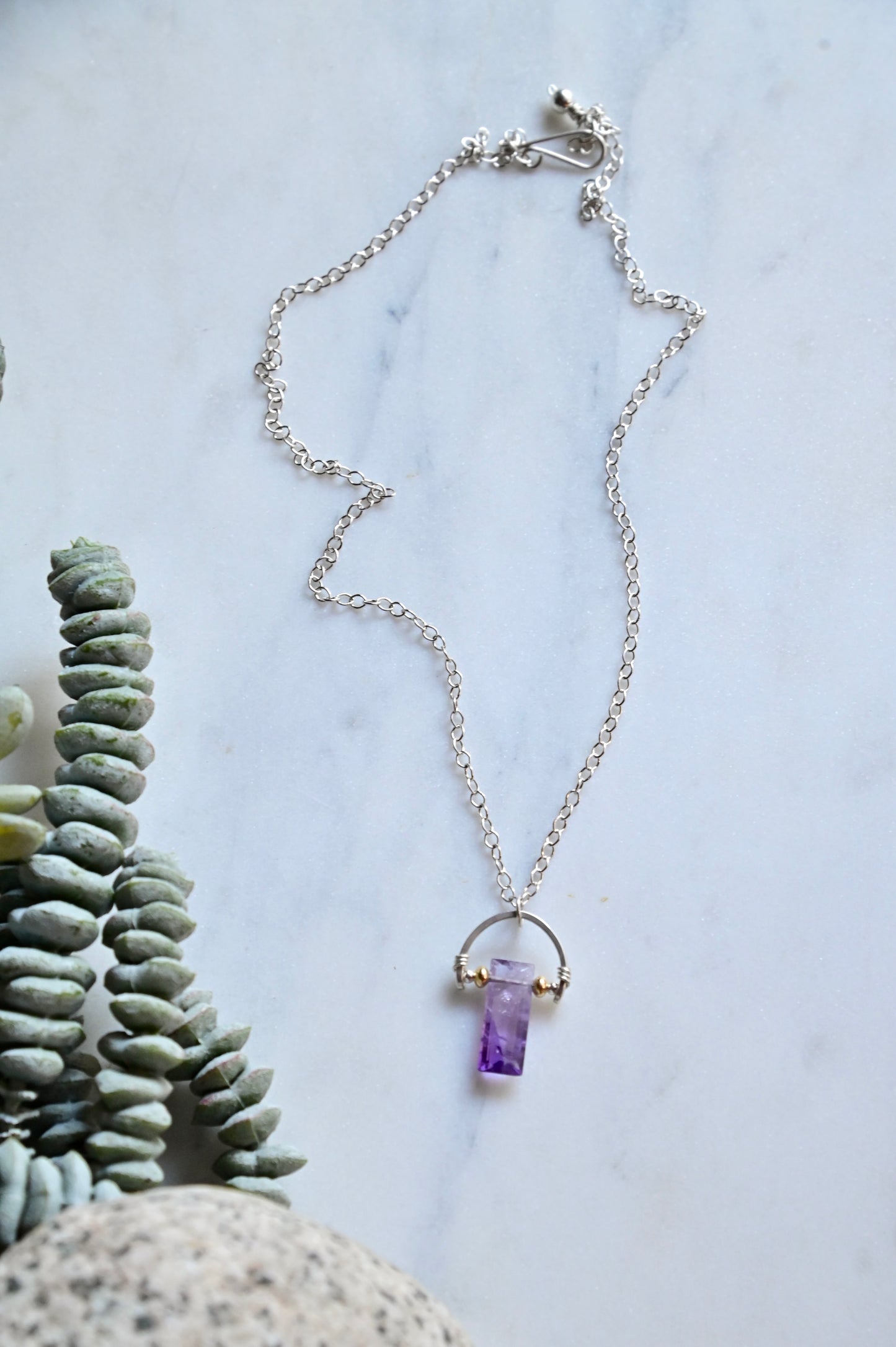 Hammered Hoops: Amethyst + Silver Necklace