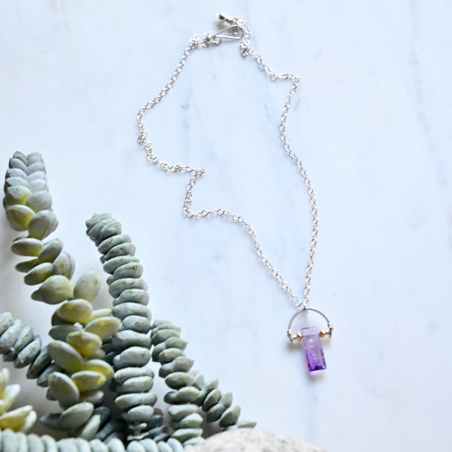 Hammered Hoops: Amethyst + Silver Necklace