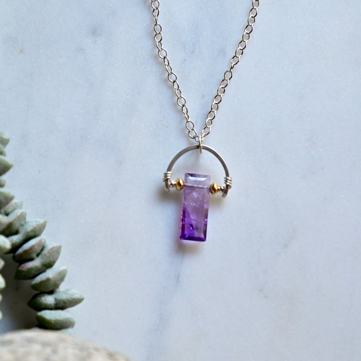 Hammered Hoops: Amethyst + Silver Necklace