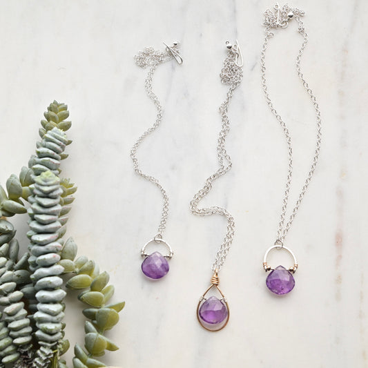 Hammered Hoops: Amethyst Amulet Necklaces