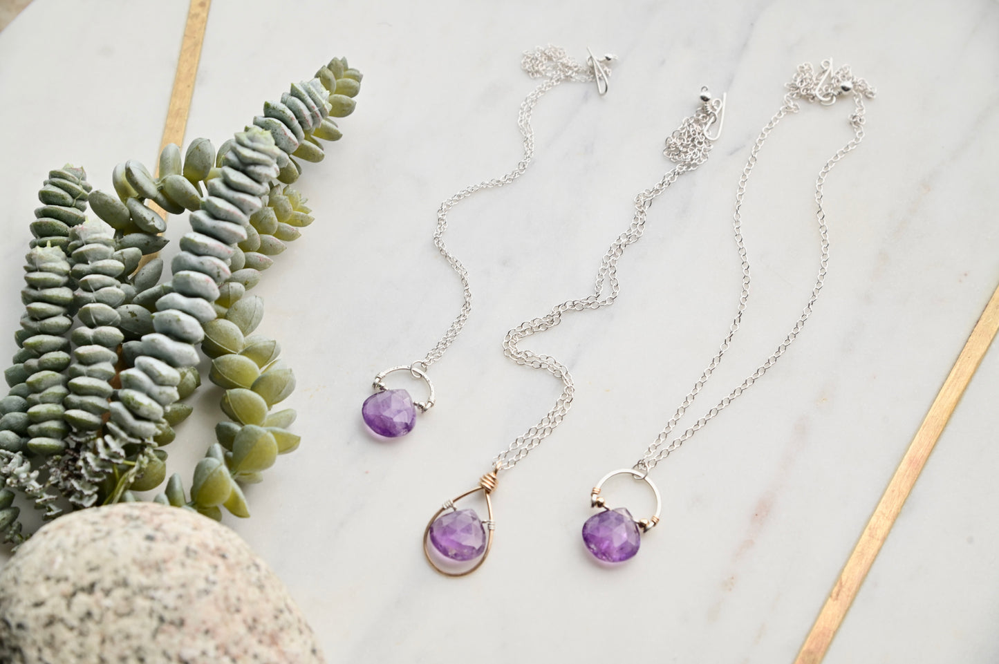Hammered Hoops: Amethyst Amulet Necklaces