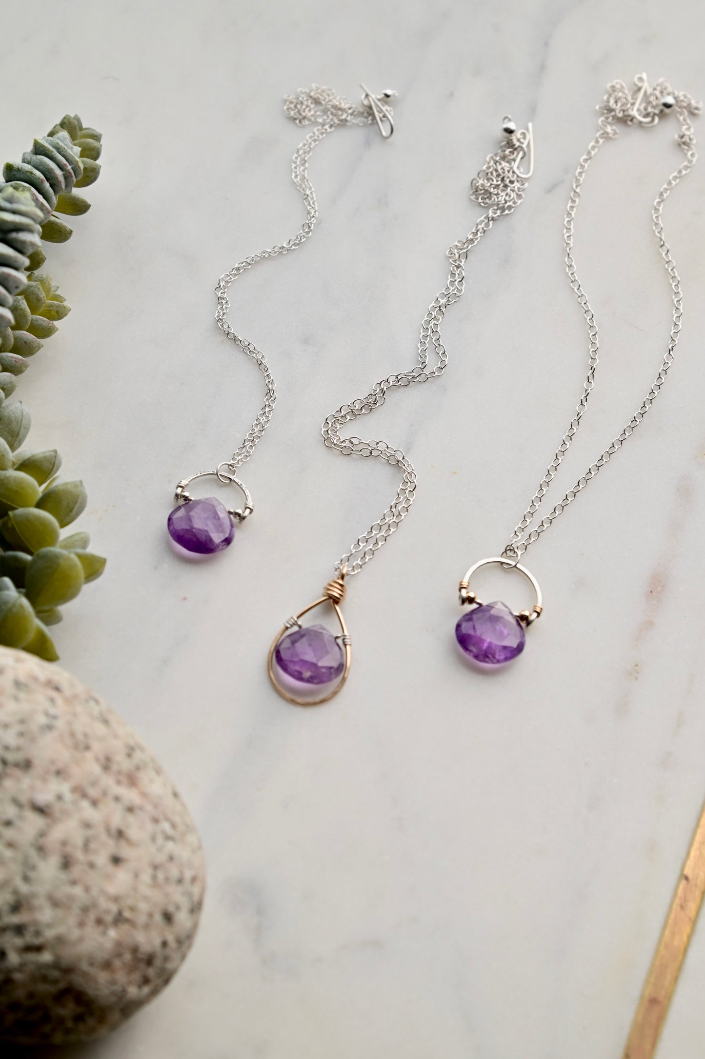 Hammered Hoops: Amethyst Amulet Necklaces