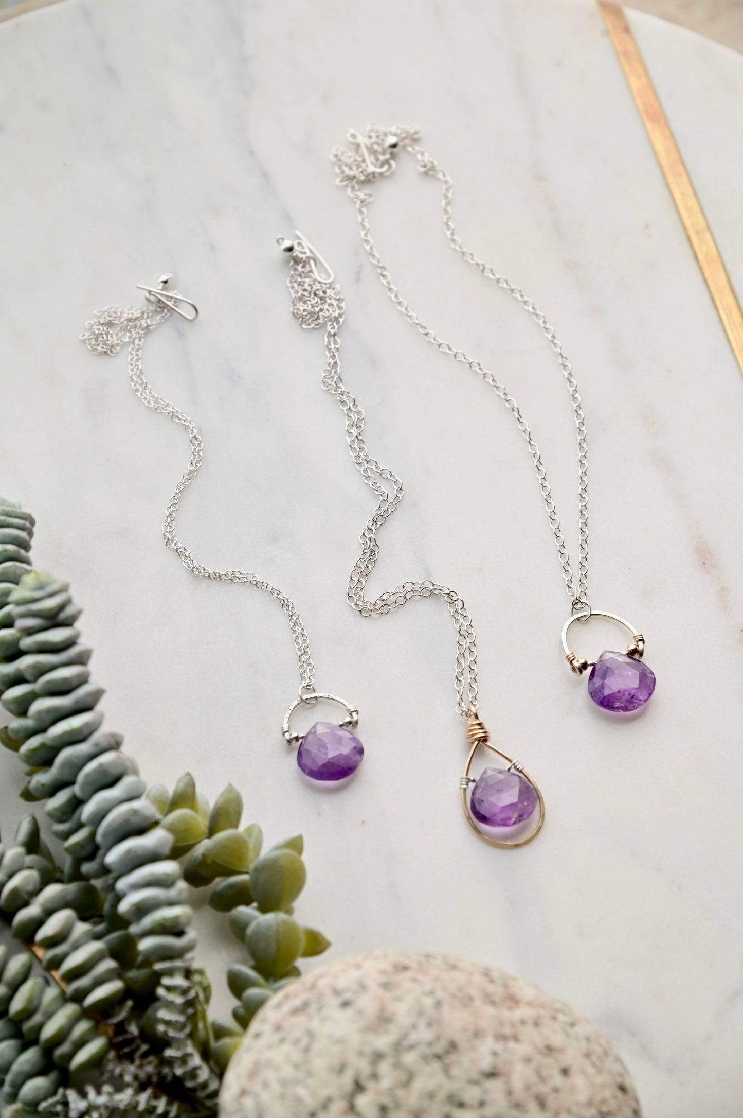 Hammered Hoops: Amethyst Amulet Necklaces
